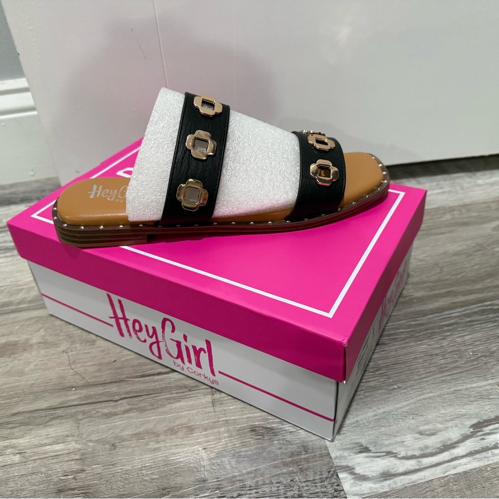 Corkys Hey Girl Low Tide Double Strap Sandal Black Sandals - Picture 2 of 8